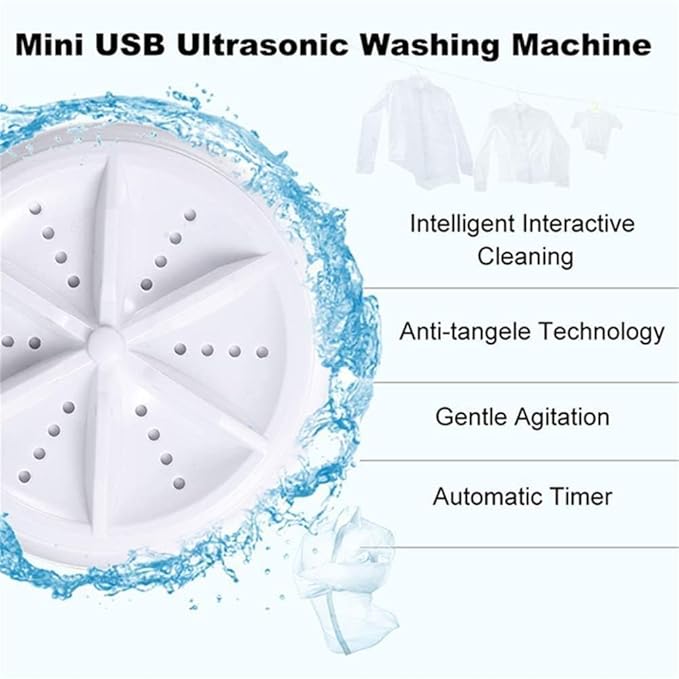 2In1 Mini Washing Machine Portable Rotating Ultrasonic Turbine Washer