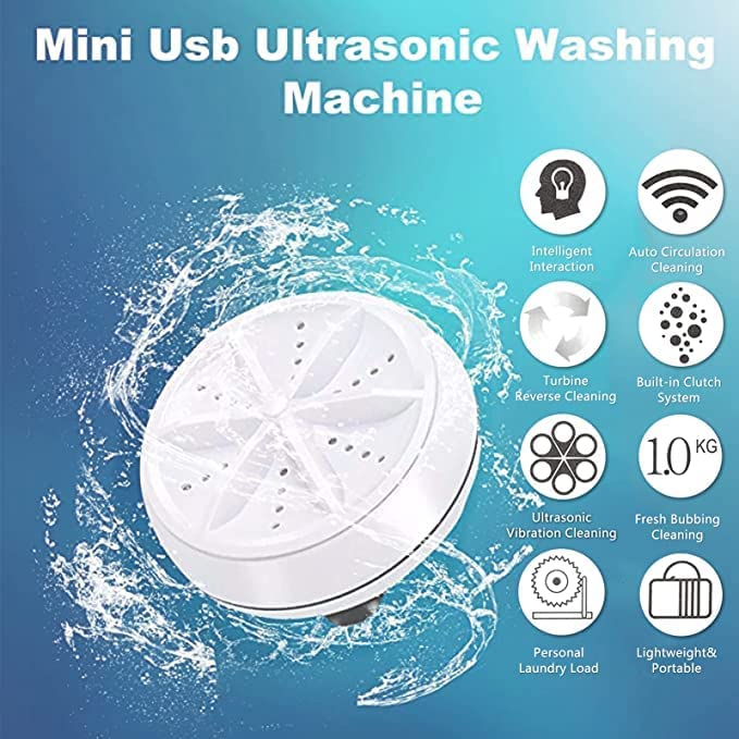 2In1 Mini Washing Machine Portable Rotating Ultrasonic Turbine Washer